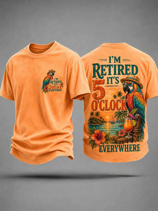 Men's  I'm Retired It's 5 O'clock Everywhere Parrot Print Casual Tee
