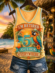 Women's I'm Retired It's 5 O'clock Everywhere Parrot Print Casual V-Neck Vest