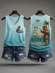 Women's I'm Retired It's 5 O'clock Everywhere Parrot Print Casual V-Neck Vest