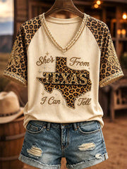 Women's She's From Texas I Can Tell Print Casual V-Neck Tee