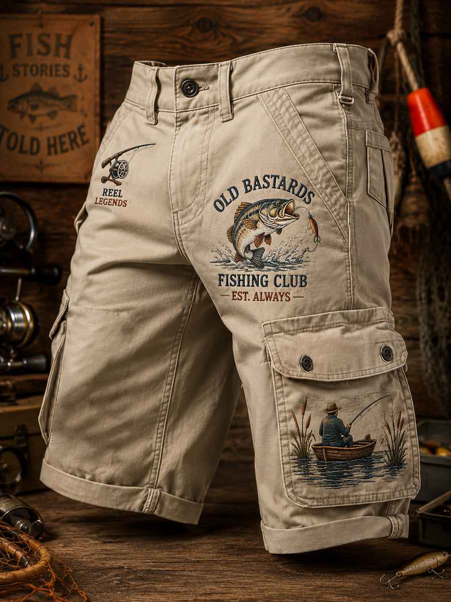 Men's Funny Old Bastards Fishing Club Lifetime Member Print Casual Cargo Shorts