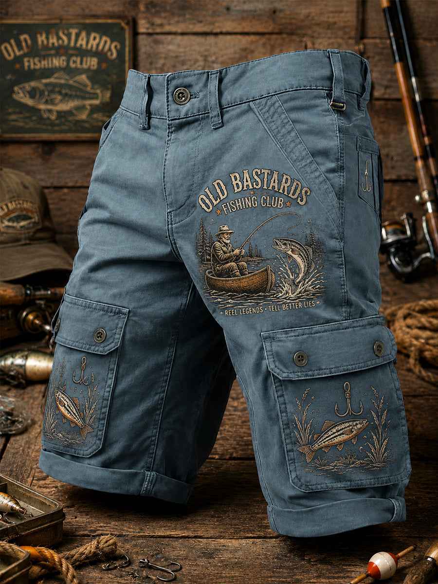 Men's Funny Old Bastards Fishing Club Lifetime Member Print Casual Cargo Shorts
