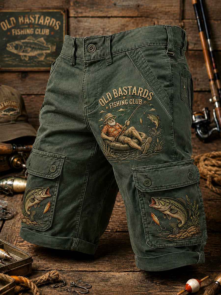 Men's Funny Old Bastards Fishing Club Lifetime Member Print Casual Cargo Shorts