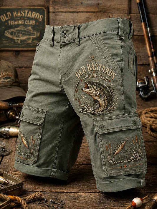 Men's Funny Old Bastards Fishing Club Lifetime Member Print Casual Cargo Shorts