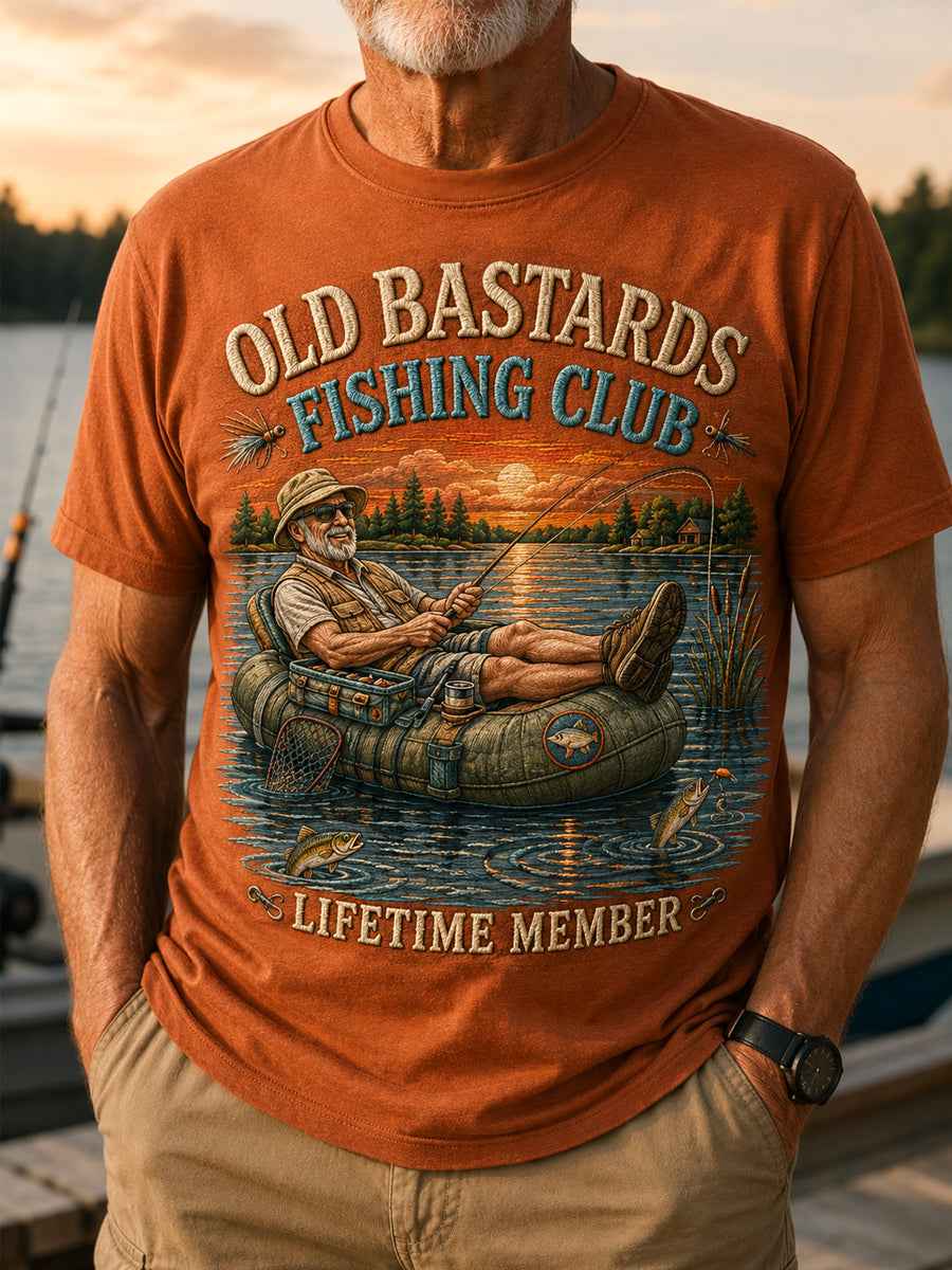 Men's Funny Old Bastards Fishing Club Lifetime Member Print Casual Tee