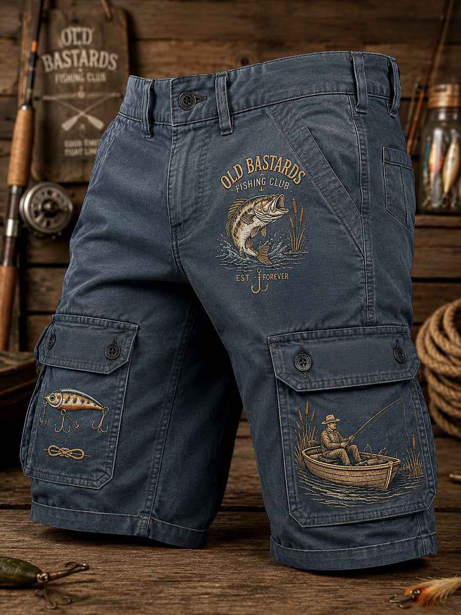 Men's Funny Old Bastards Fishing Club Lifetime Member Print Casual Cargo Shorts