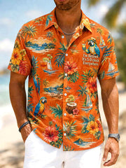 Men's I'm Retired It's 5 O'clock Everywhere Parrot Floral Print Casual Short Sleeve Shirt