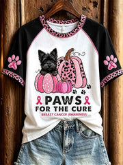 Women's Paws for the Cure Breast Cancer Awareness Scottie Dog & Pink Pumpkins Print short-sleeved T-shirt