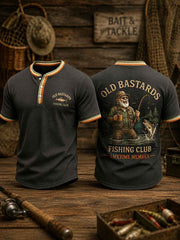 Men's Funny Old Bastards Fishing Club Lifetime Member Print Casual Waffle Tee