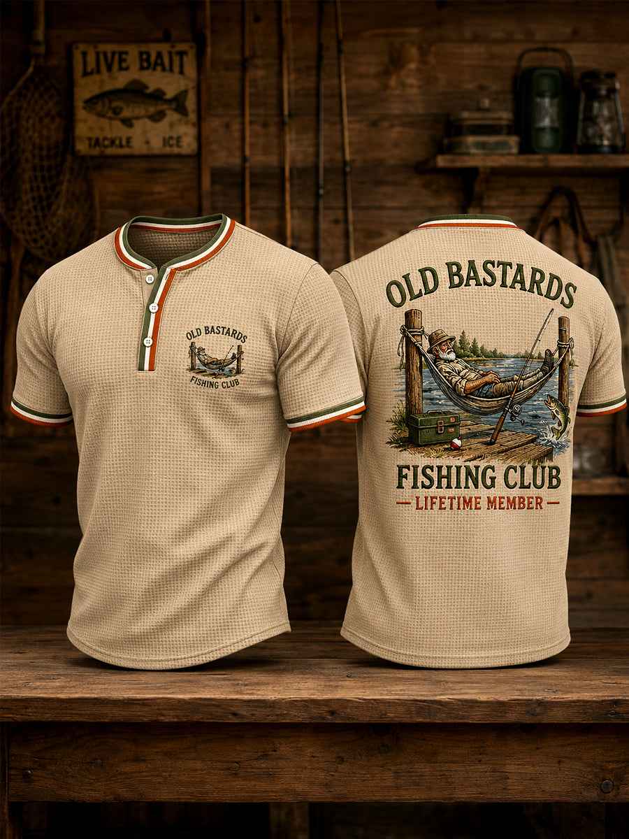 Men's Funny Old Bastards Fishing Club Lifetime Member Print Casual Waffle Tee