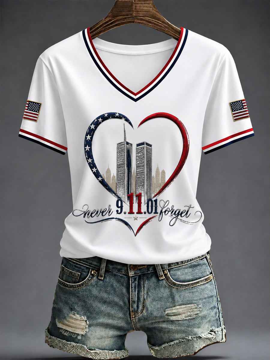Women's America Printed V-neck T-shirt