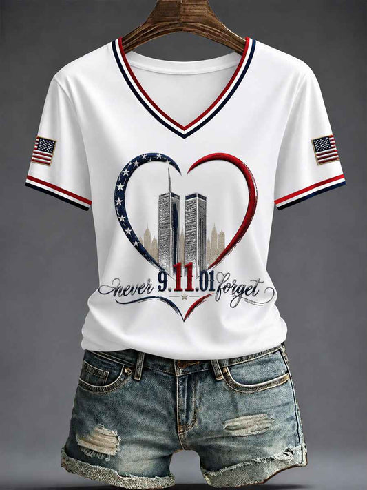 Women's America Printed V-neck T-shirt