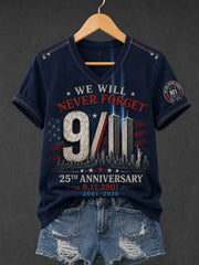 Women's 9.11 Never Forget Printed V-neck T-shirt
