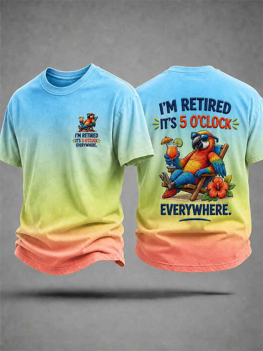 Men's I'm Retired It's 5 O'clock Everywhere Parrot Print Casual Tee