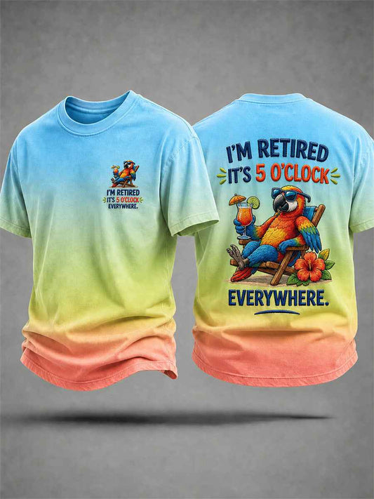 Men's I'm Retired It's 5 O'clock Everywhere Parrot Print Casual Tee