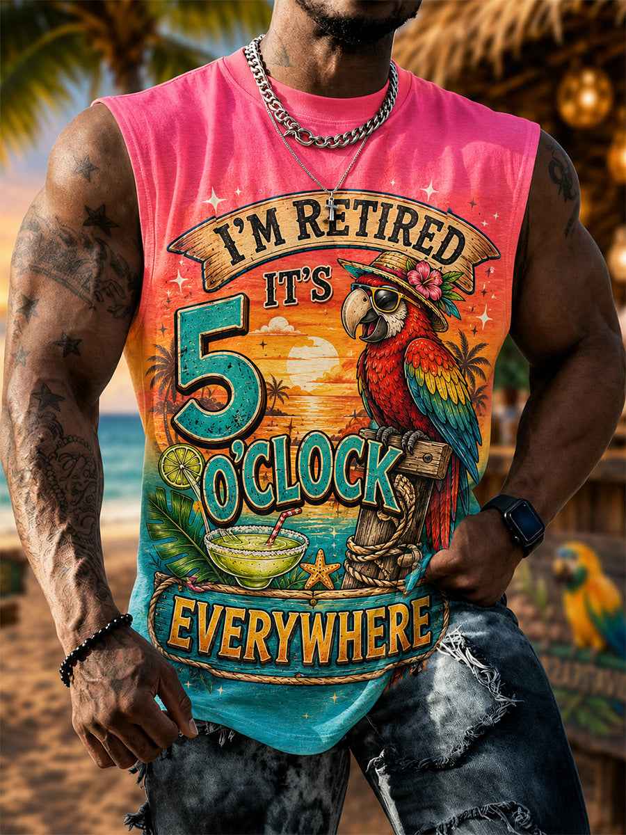 Men's I'm Retired It's 5 O'clock Everywhere Parrot Print Casual Vest
