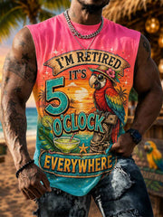 Men's I'm Retired It's 5 O'clock Everywhere Parrot Print Casual Vest