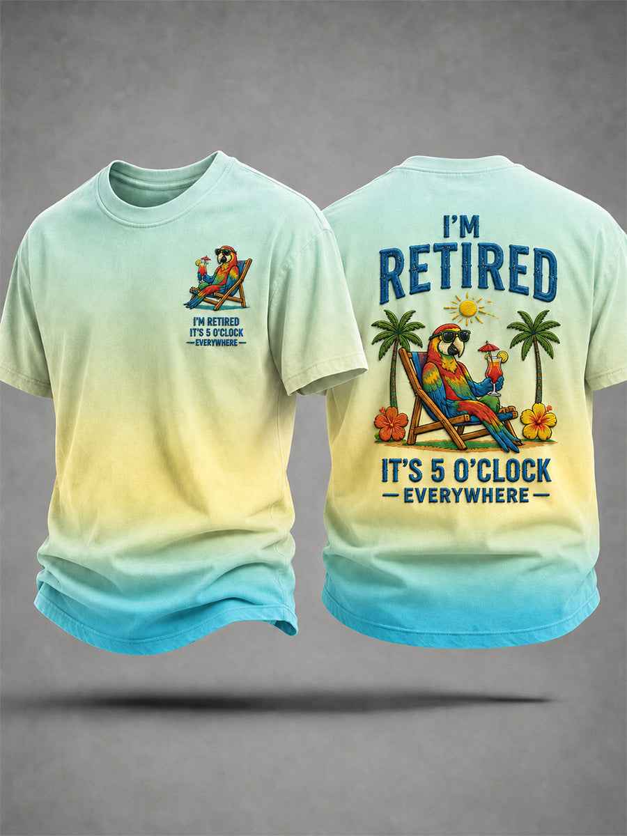 Men's I'm Retired It's 5 O'clock Everywhere Parrot Print Casual Tee