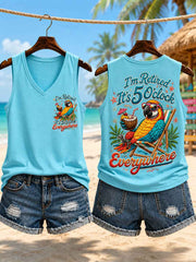 Women's I'm Retired It's 5 O'clock Everywhere Parrot Print Casual Vest