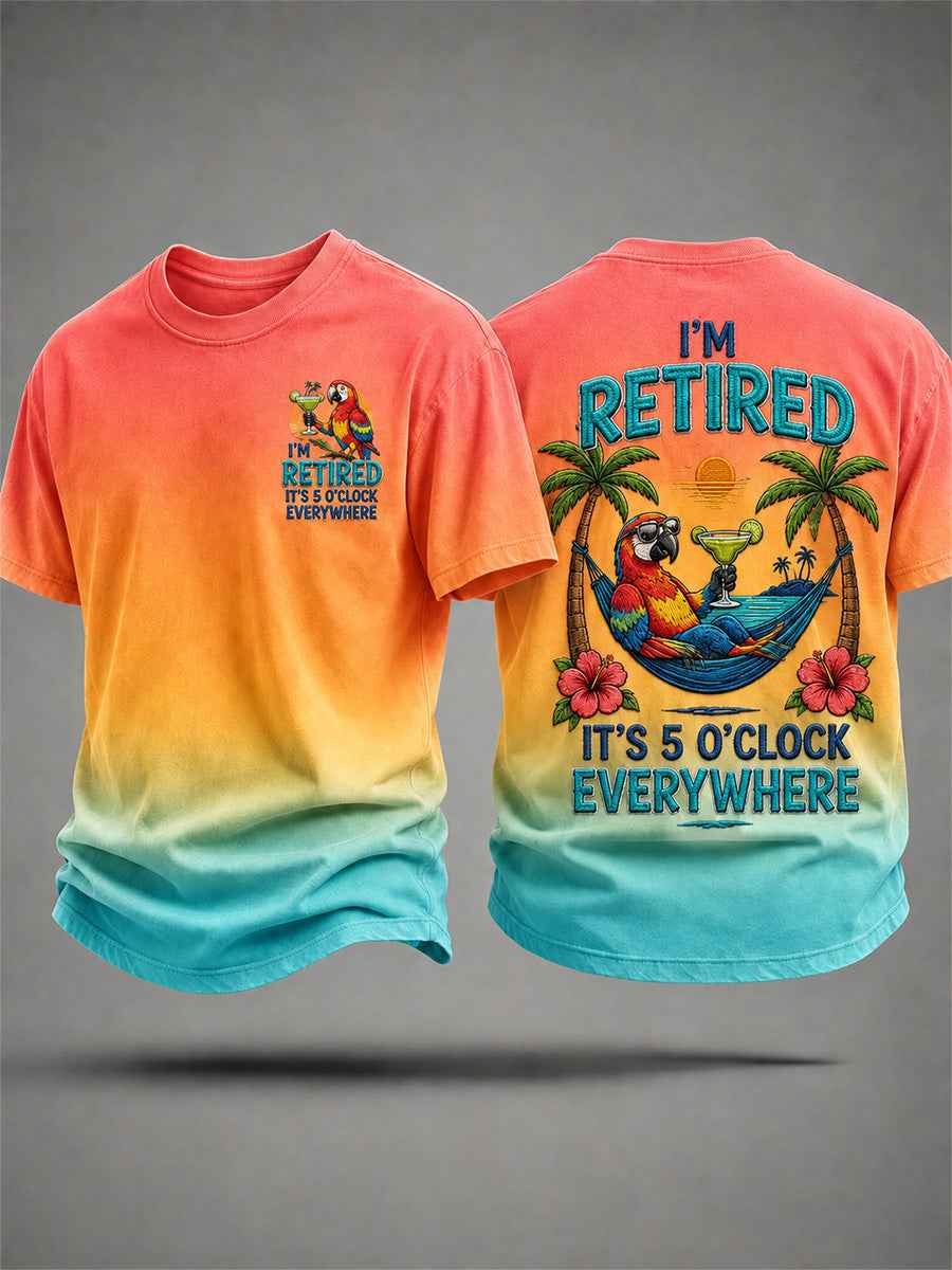 Men's I'm Retired It's 5 O'clock Everywhere Parrot Print Casual Tee
