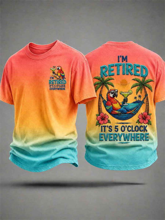 Men's I'm Retired It's 5 O'clock Everywhere Parrot Print Casual Tee