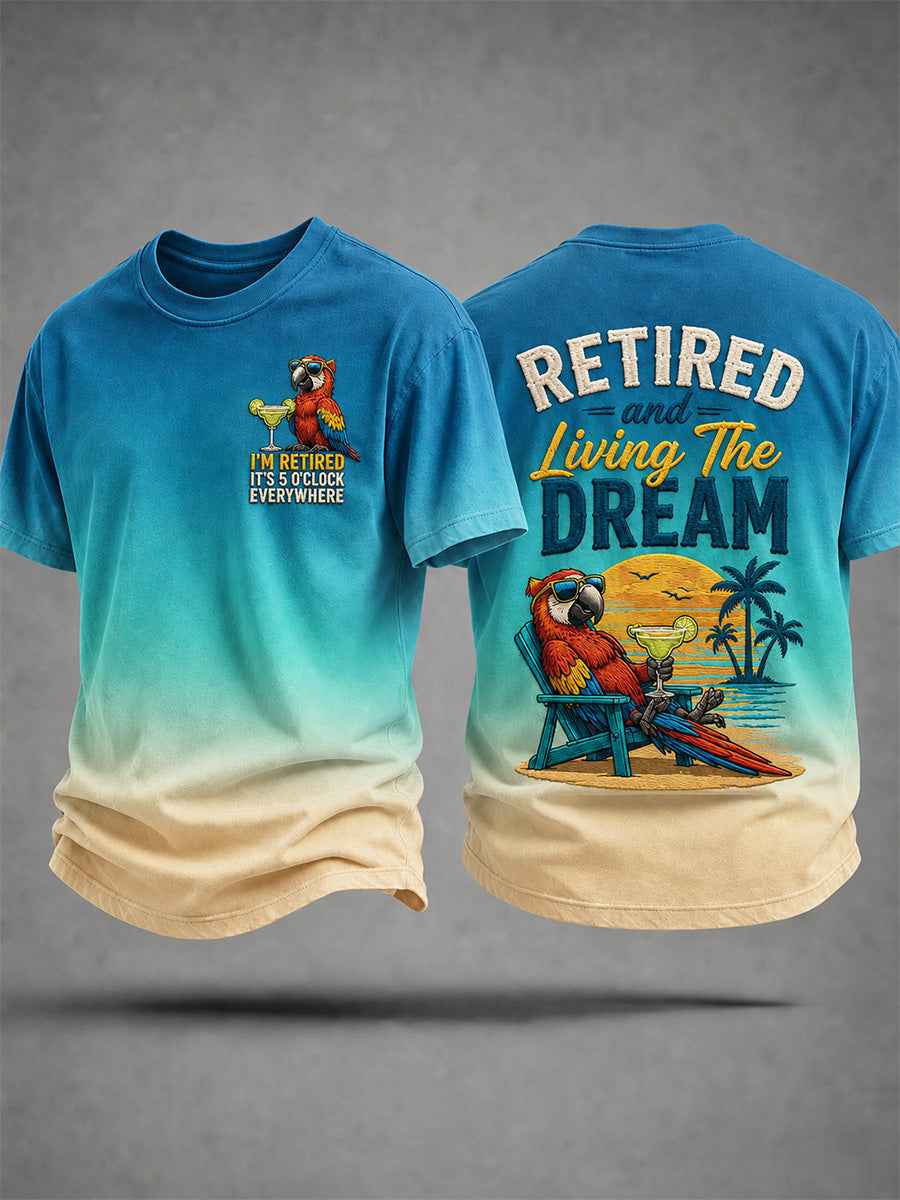 Men's I'm Retired It's 5 O'clock Everywhere Parrot Print Casual Tee