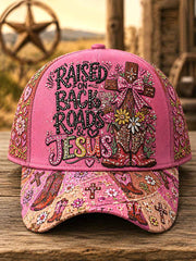 Unisex Retro Western Raised On Back Roads And Jesus Print Hat