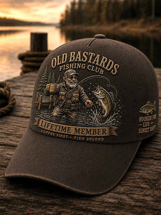 Unisex Funny Old Bastards Fishing Club Lifetime Member Print Hat