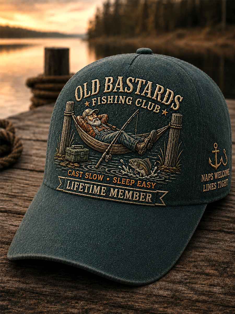Unisex Funny Old Bastards Fishing Club Lifetime Member Print Hat