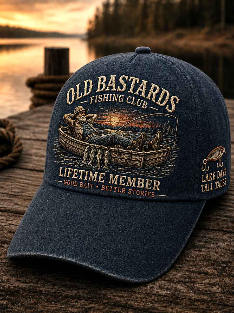 Unisex Funny Old Bastards Fishing Club Lifetime Member Print Hat