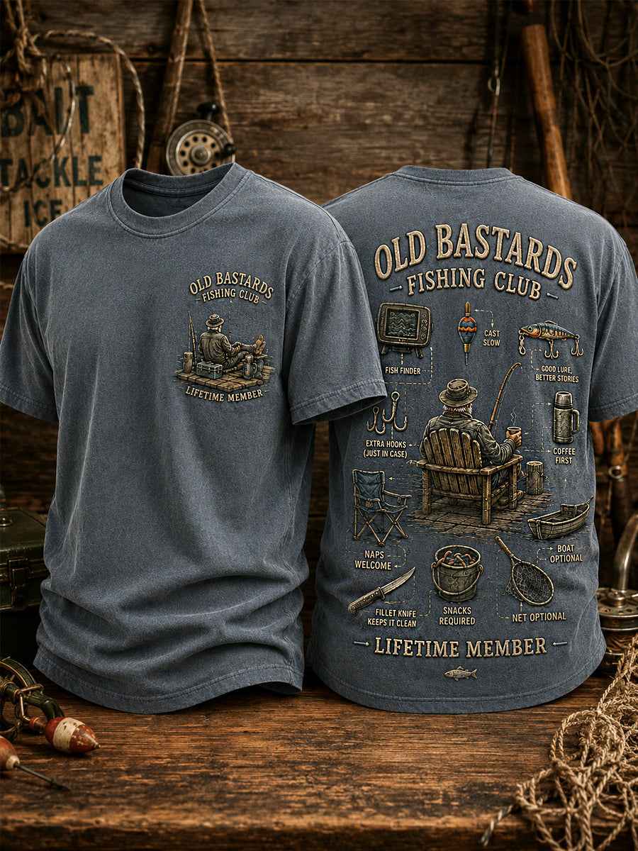 Men's Funny Old Bastards Fishing Club Lifetime Member Print Casual Tee