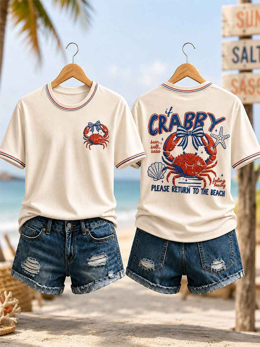 Women's If Crabby Please Return To The Beach Print Casual Tee