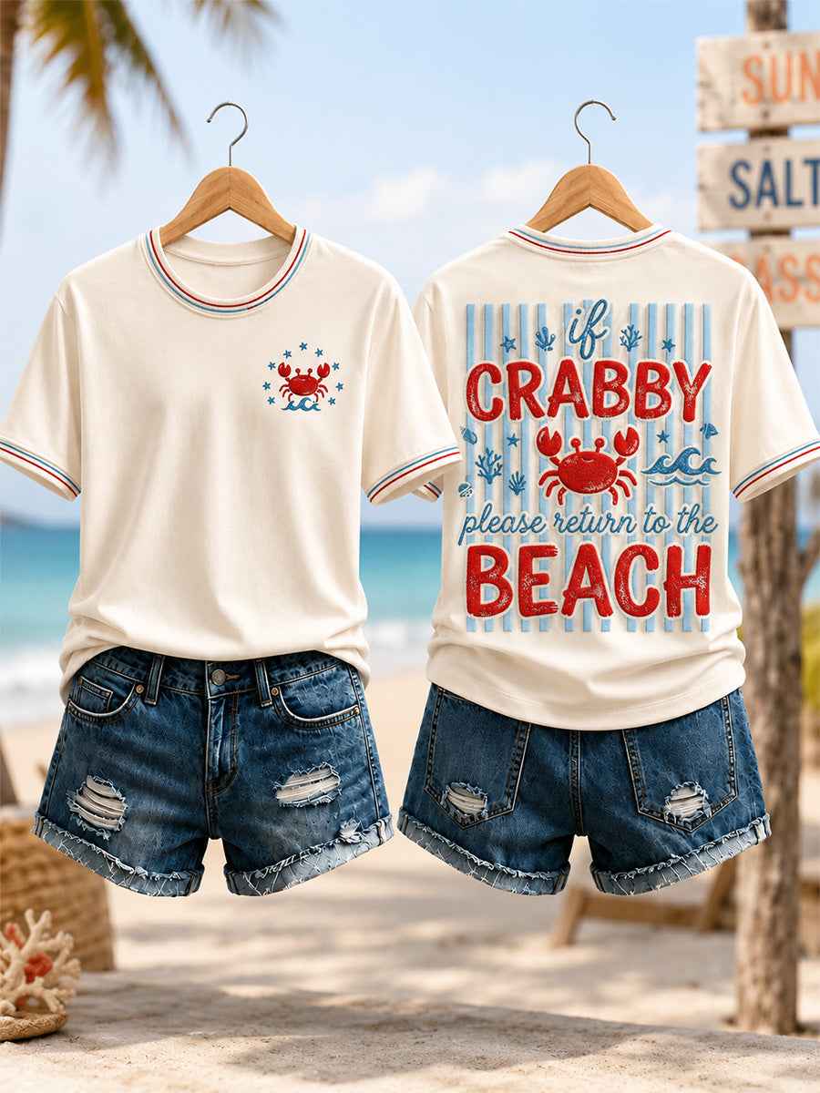Women's If Crabby Please Return To The Beach Print Casual Tee
