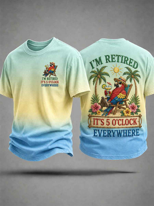 Men's I'm Retired It's 5 O'clock Everywhere Parrot Print Casual Tee