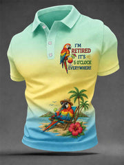 Men's I'm Retired It's 5 O'clock Everywhere Parrot Print Casual Polo