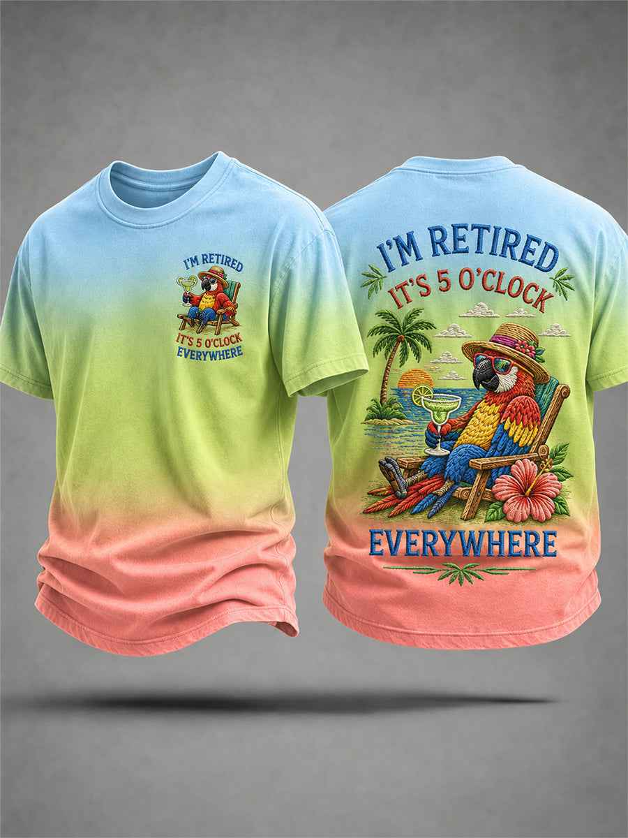 Men's I'm Retired It's 5 O'clock Everywhere Parrot Print Casual Tee