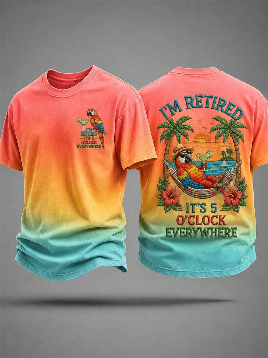 Men's I'm Retired It's 5 O'clock Everywhere Parrot Print Casual Tee