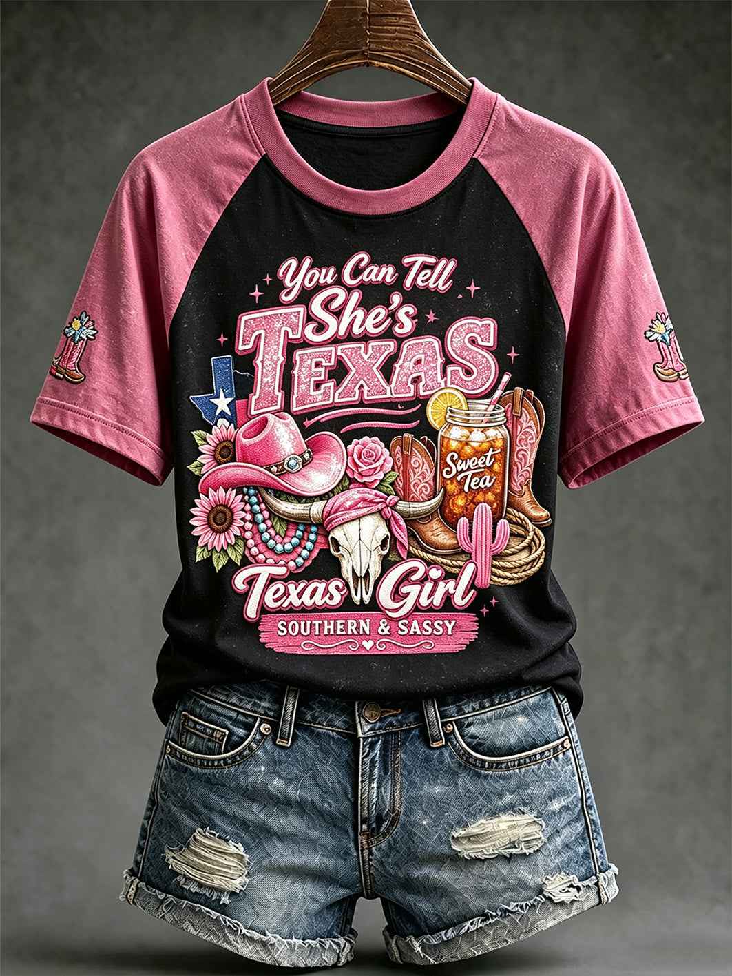 Women's retro western style pattern printed casual short-sleeve T-shirt