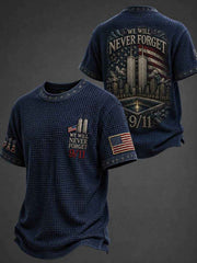 Men's WE WILL NEVER FORGET 9/11 25 YEARS 2001-2026 Waffle  Tee