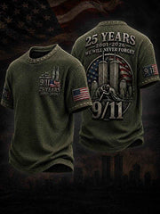 Men's WE WILL NEVER FORGET 9/11 25 YEARS 2001-2026 Waffle  Tee