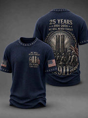 Men's WE WILL NEVER FORGET 9/11 25 YEARS 2001-2026 Waffle  Tee