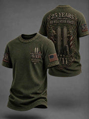 Men's WE WILL NEVER FORGET 9/11 25 YEARS 2001-2026 Waffle  Tee