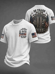 Men's WE WILL NEVER FORGET 9/11 25 YEARS 2001-2026 Waffle  Tee