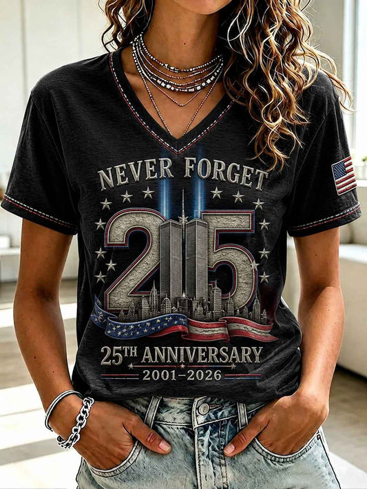 Women's 9.11 Never Forget Printed V-neck T-shirt