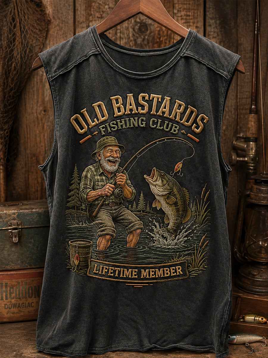 Men's Funny Old Bastards Fishing Club Lifetime Member Print Casual Vest
