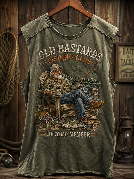 Men's Funny Old Bastards Fishing Club Lifetime Member Print Casual Vest
