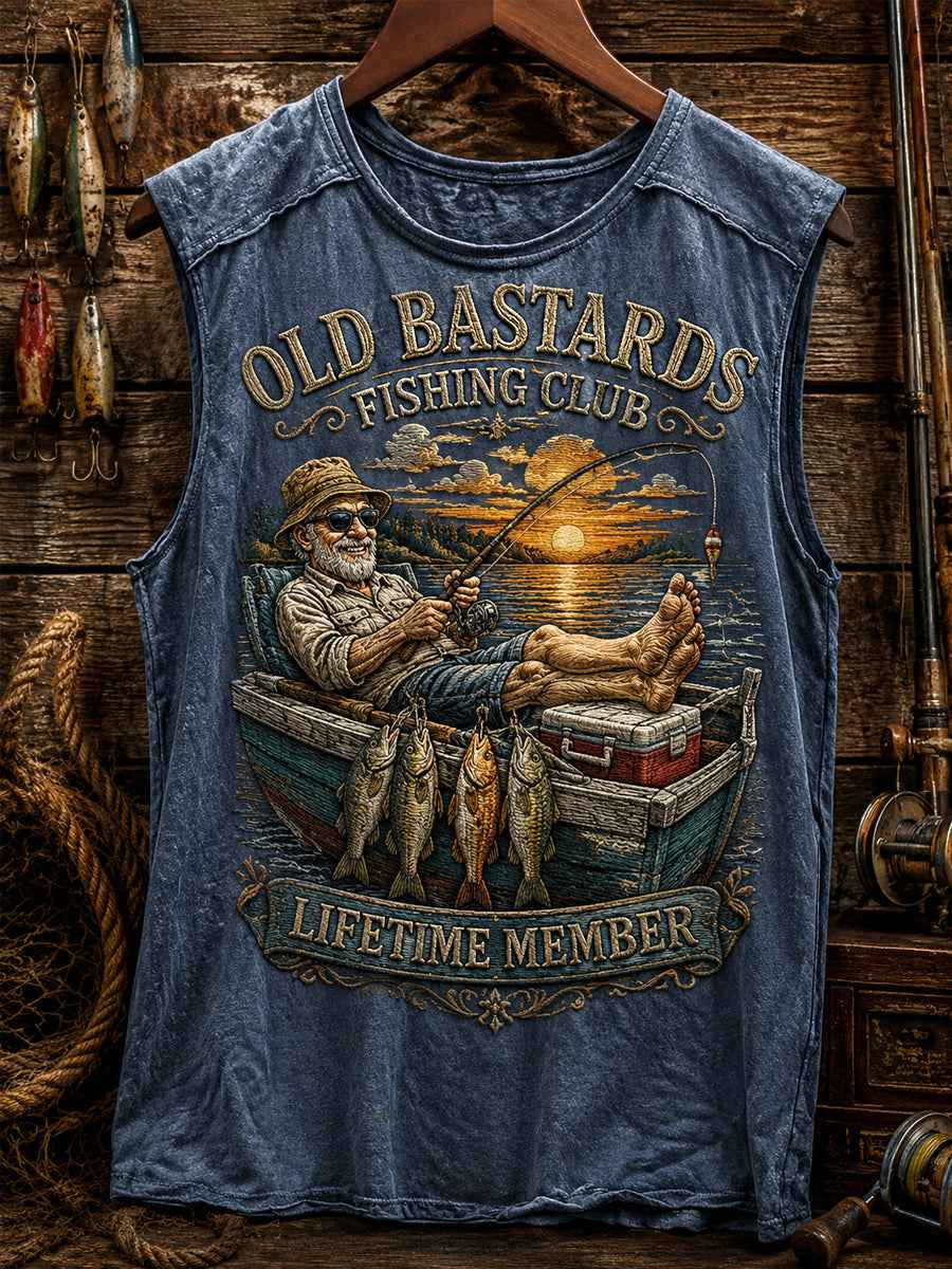 Men's Funny Old Bastards Fishing Club Lifetime Member Print Casual Vest