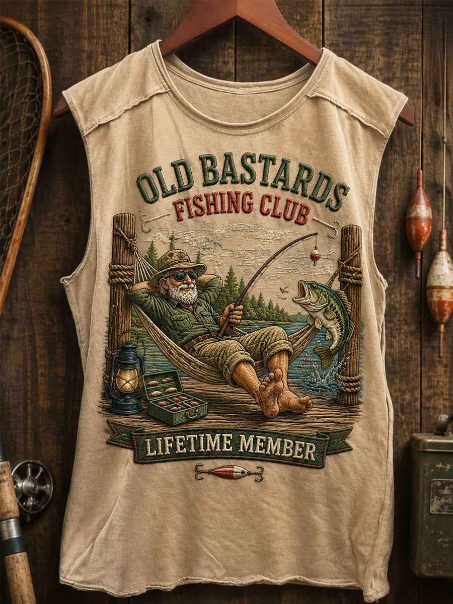 Men's Funny Old Bastards Fishing Club Lifetime Member Print Casual Vest