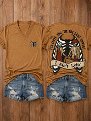 Women's Western I'll Love You 'Til My Lungs Give Out Country Music Print Casual V-Neck Tee