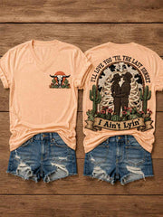 Women's Western I'll Love You 'Til My Lungs Give Out Country Music Print Casual V-Neck Tee